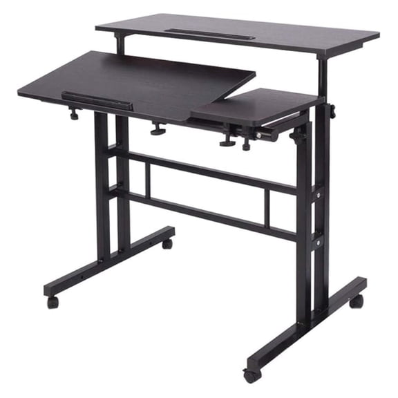 Sit-Stand Desk Cart Mobile Height-Adjustable Sit to Stand Office Desk Riser Standing Table Workstation Mobile Desk, Black 101-2BK