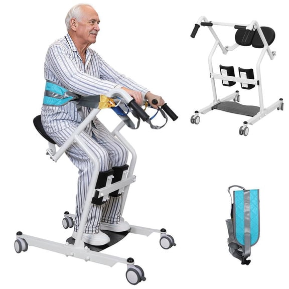 Sit to Stand Patient Lift, One-Step Seat Rotation, 130kg Capacity, Cushioned Seat Comfort Grip, Carbon Steel Sturdy Construction, Compact Narrow Body Small Turning Radius, Locking Wheels