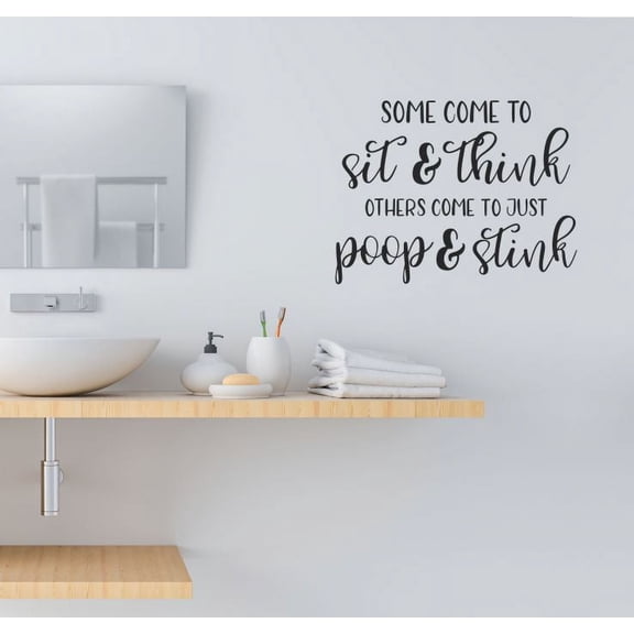Sit Think Stink - Bathroom Wall Art Decor Quotes - Funny Decal Sticker Die-cut Removable Adhesive Wall Lettering 18x14-Inch Black