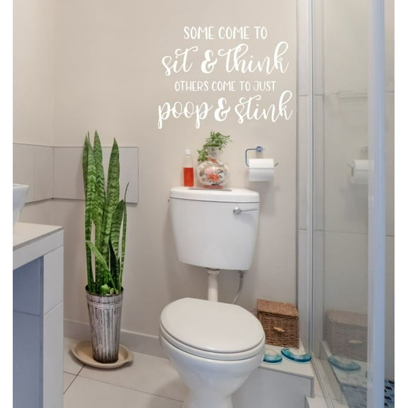 Sit Think Stink - Bathroom Wall Art Decor Quotes - Funny Decal Sticker Die-cut Removable Adhesive Wall Lettering 23x18-Inch White