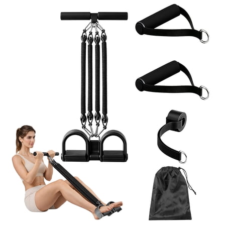 Sit-Up Auxiliary Device, 100 Pound Adjustable Resistance Pedal Puller Resistance Bands with Handles, Chest Expander, Roller & Storage Bag, Multi-functional Workout Equipment for Home Abs Bodybuilding