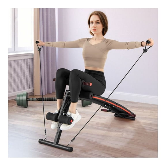 Sit Up Bench Adjustable Workout Bench 4 Position Foldable Heavy Duty Metal Exercise Bench w/Pull Up Bar & Resistance Bands - 330lbs Capacity