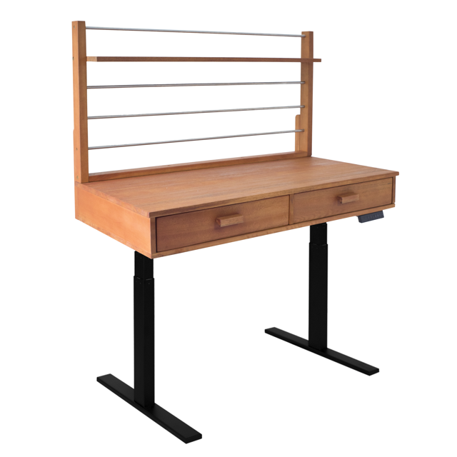 Sit to Stand Adjustable Height Potting Bench with Natural Wood Finish