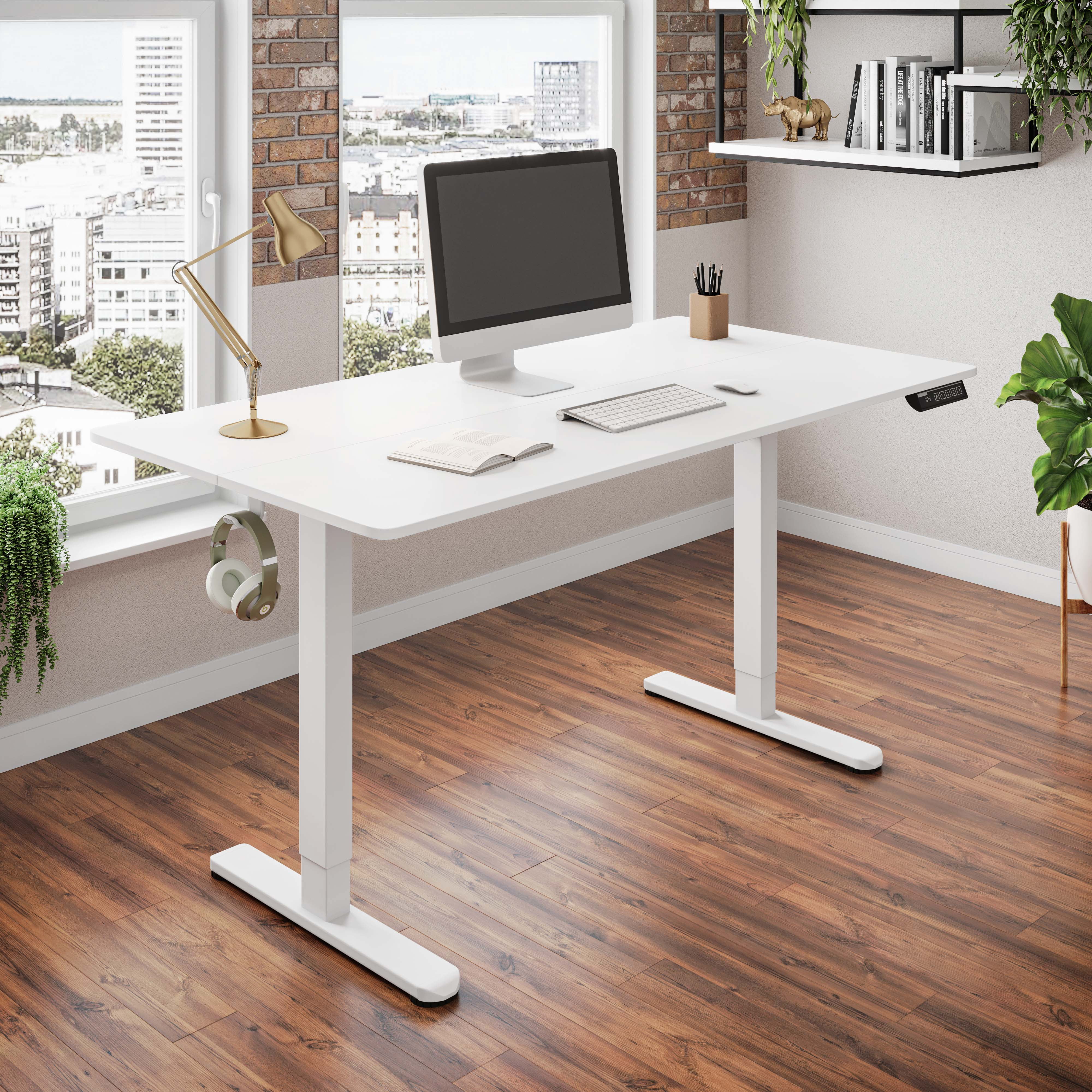 Sit-to-Stand Desk, Height Adjustable Standing Desk with 3 Memory Presets & Dual Headphone Hooks, Electric Lift Workstation for Home Office Gaming