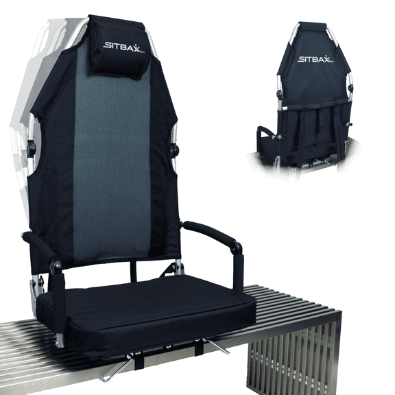 Padded Bleacher Seat-Reclining Stadium Chair with Back & Neck Support & Swivel- Patent Pending-Black