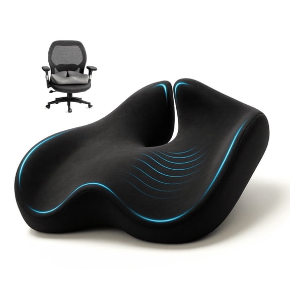 SitCushion X Large Ergonomic Memory Foam Office Chair Cushion/Car Seat Cushion for Back Pain Relief– Black