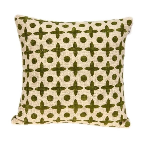 Sitara Beige & Green Square Transitional Pillow Cover with Poly Insert - 18 x 18 x 7 in.