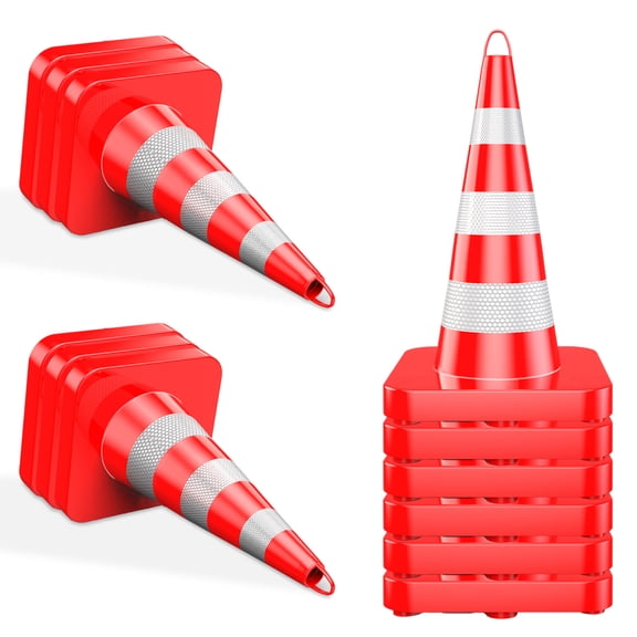 Site Isolation Cone 36in, 12 Count, Red PVC, Weather Resistant, Portable Handheld Barrier Cone for Building Construction, Road Maintenance Works