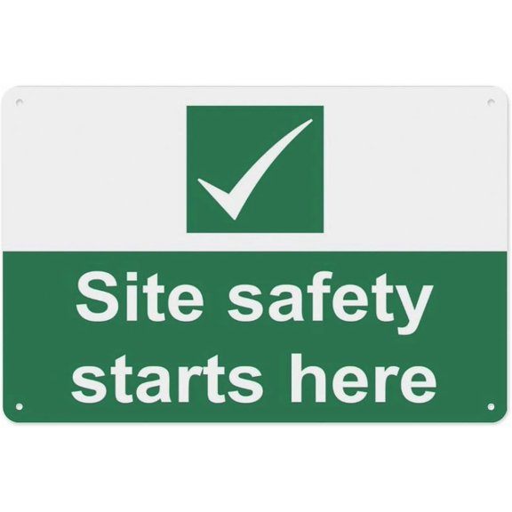 Site Safety Starts Here Sign 8"x12", Aluminum Tin Warning Signs for Home Outdoor Garden, Weatherproof Safety Sign for Worksite
