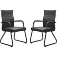 thumbnail image 1 of Sitebo Trading Office Guest Chairs Set of 2, Modern Leather Reception Chairs with Mid Back & Sled Base, No-Wheel Desk Chairs for Waiting Room & Conference Room, 1 of 8