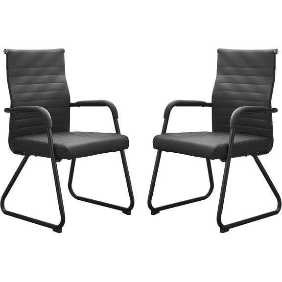 Sitebo Trading Office Guest Chairs Set of 2, Modern Leather Reception Chairs with Mid Back & Sled Base, No-Wheel Desk Chairs for Waiting Room & Conference Room