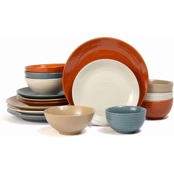 Siterra Painter's Palette 16-Piece Stoneware Dinnerware Set - Service for 4, Ceramic Plates and Bowls Sets, Chip Resistant, Rustic Dishware, Microwave & Dishwasher Safe Kitchen Dishes