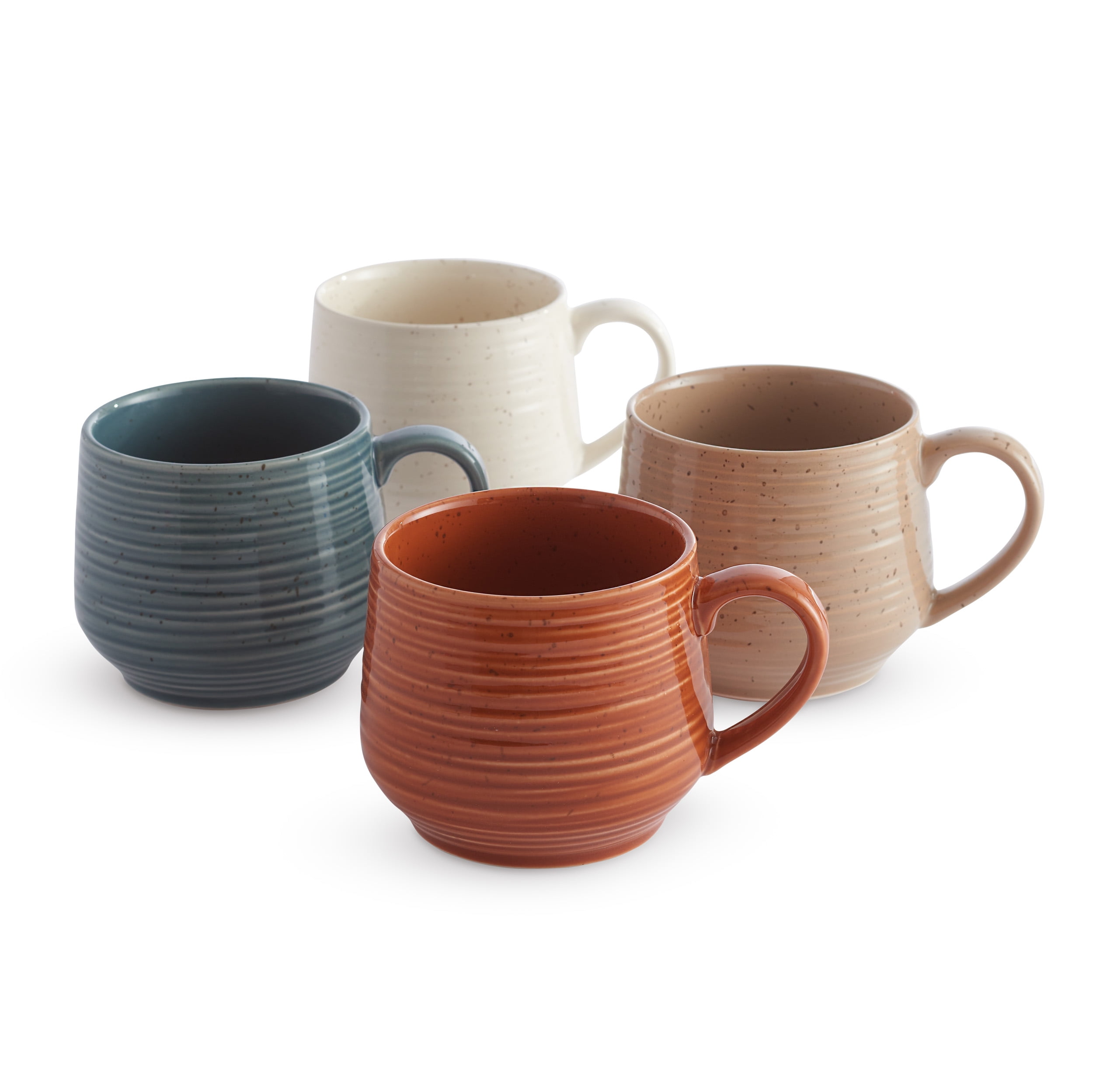 Rustic Ceramic Assorted Color Microwave Safe Mugs, Set of 4
