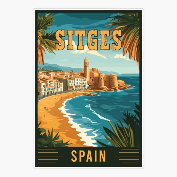 Sitges Spain Retro Travel Art Sticker
