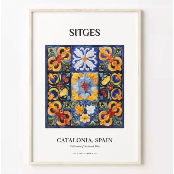 Sitges Wall Art Print Traditional Tile Pattern Catalonia Spain Decor