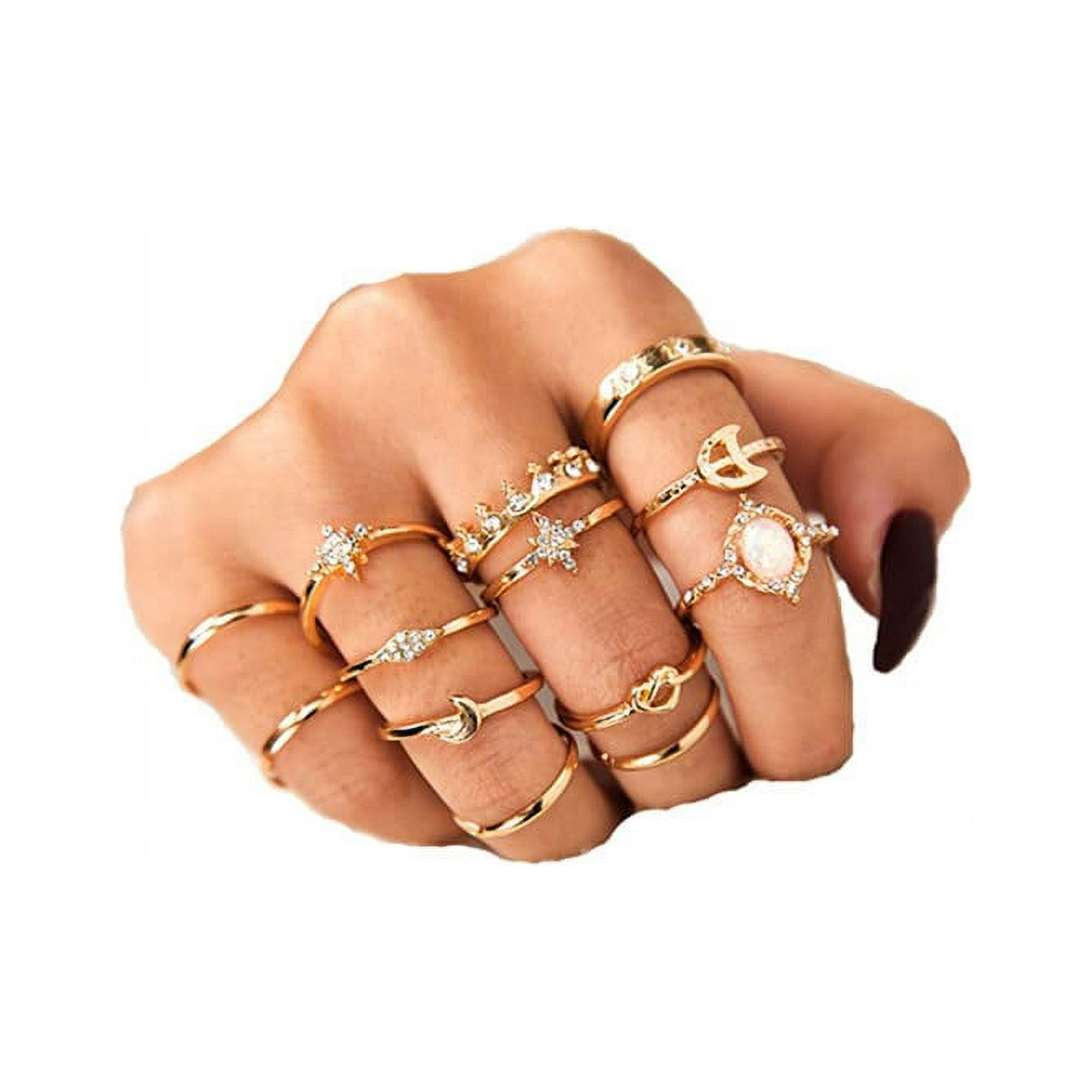 Sither 13 Pcs Women Rings Set Knuckle Gold Bohemian Rings for Girls Vintage  Gem Crystal Joint Knot Ring for Teens Party Daily Fesvital Jewelry