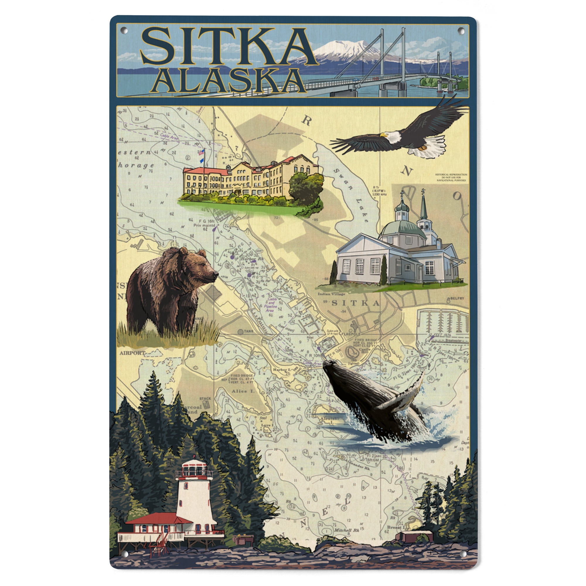 Sitka Wood Sign Sitka, Alaska, Nautical Chart Birch Wood Wall Sign (6x9 Rustic Home ...