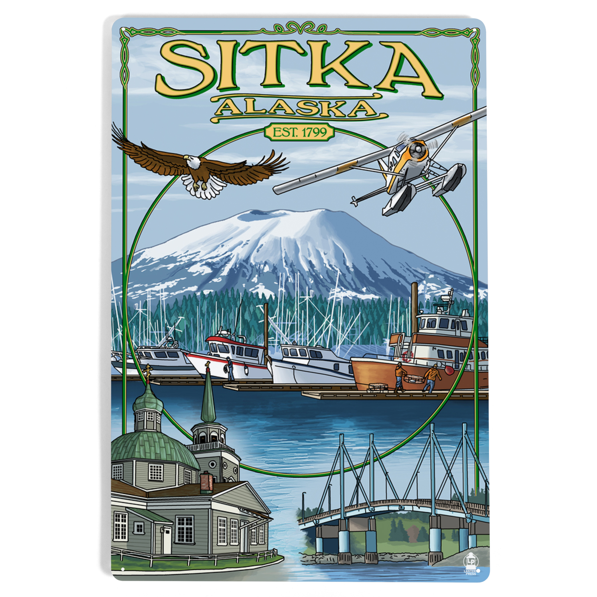 Sitka Sign Sitka, Alaska Town Views (12x18 Aluminum Art, Indoor Outdoor Metal Sign ...