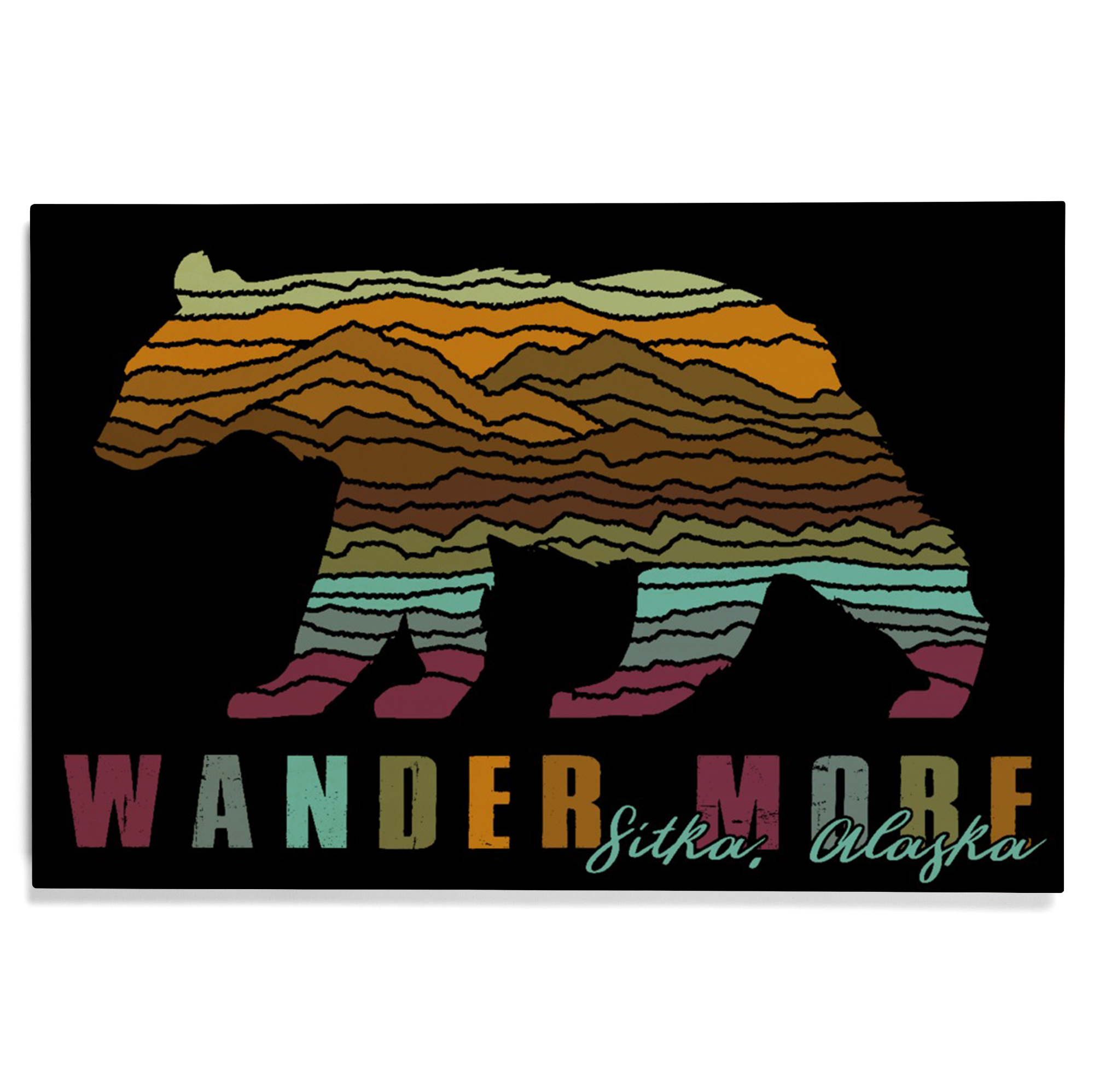 Sitka Wood Sign Sitka, Alaska, Wander More, Black Bear, Abstract Mountain Scene Birch ...