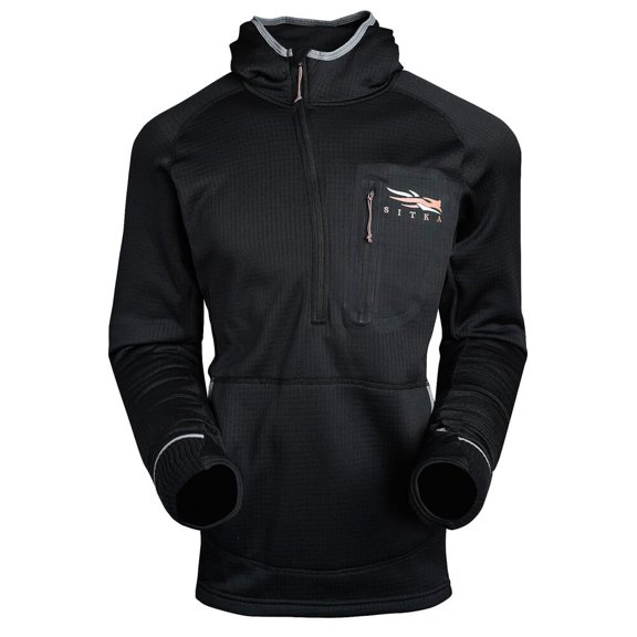 Sitka Fanatic Hoody, Heavyweight Comfort Stretch Fleece, Built-In Face Mask, Hand Mitts, Black, XXX-Large (70018-BK-3XL)