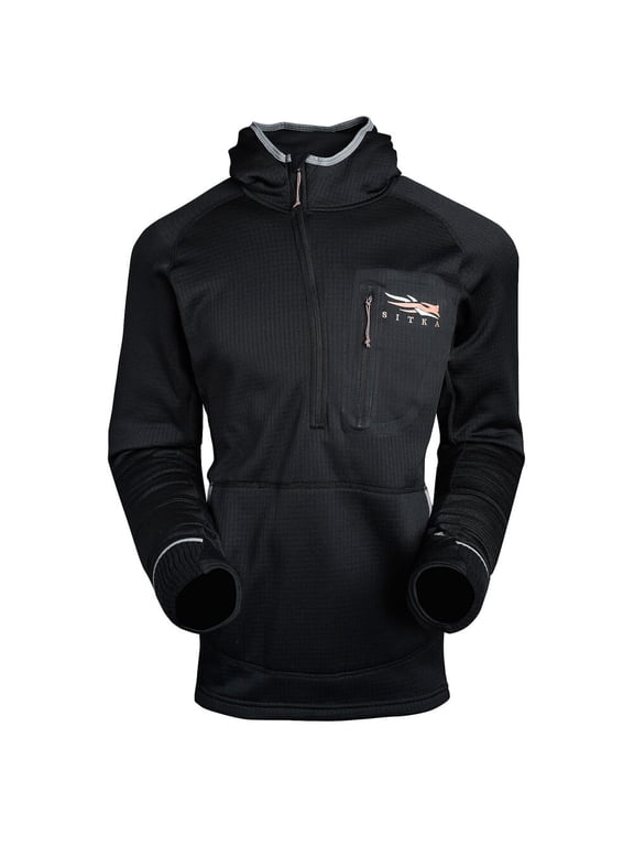 Sitka Fanatic Hoody, Heavyweight Comfort Stretch Fleece, Built-In Face Mask, Hand Mitts, Black, XXX-Large (70018-BK-3XL)