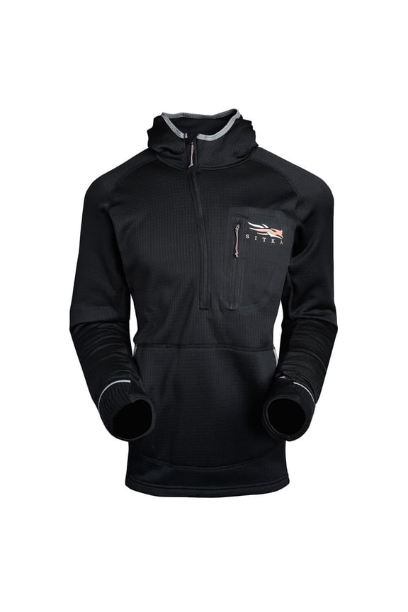 Sitka Fanatic Hoody, Heavyweight Comfort Stretch Fleece, Built-In Face Mask, Hand Mitts, Black, XXX-Large (70018-BK-3XL)