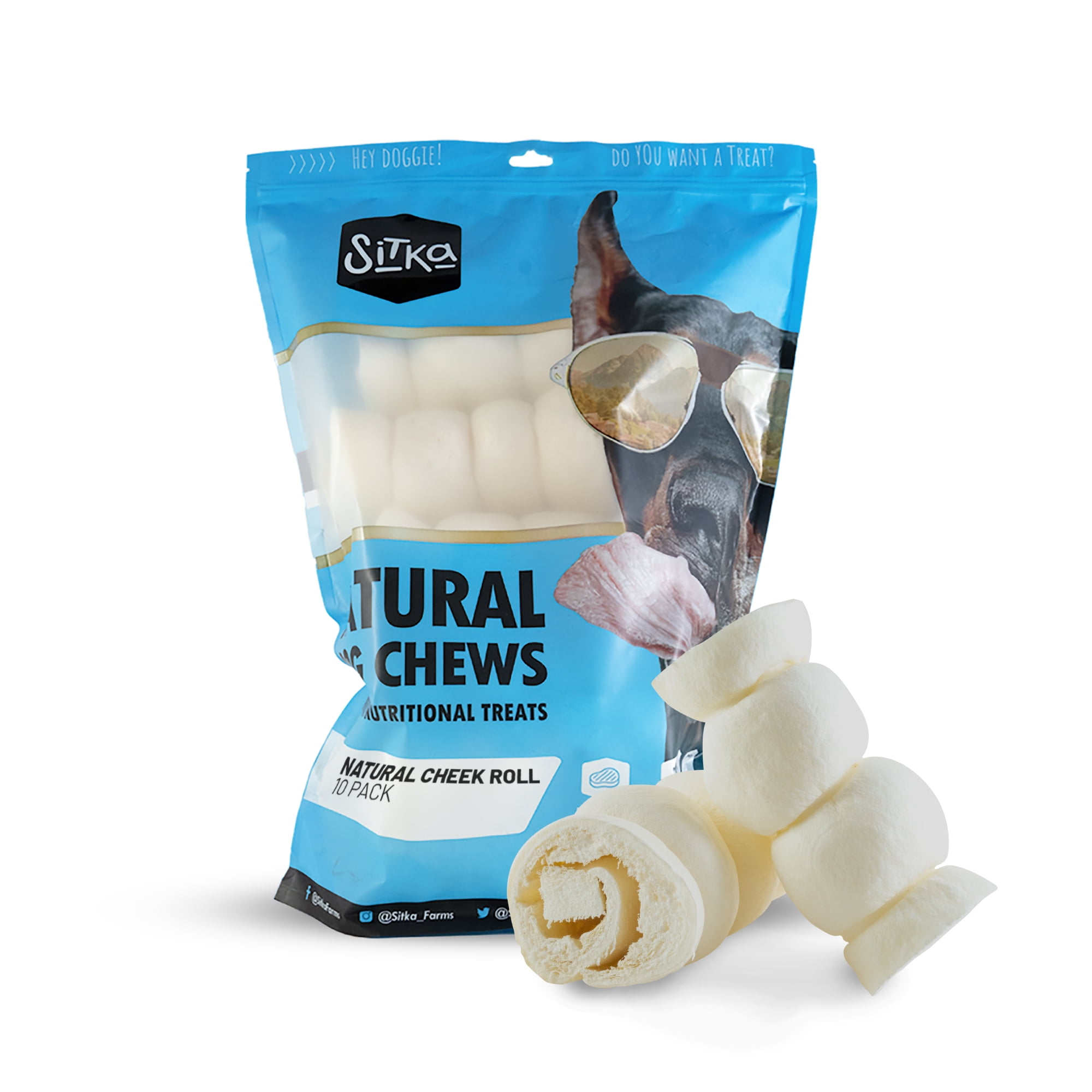 Sitka Farms Beef Cheek Rolls 56" Extra Thick Dried Dog Chew for Small