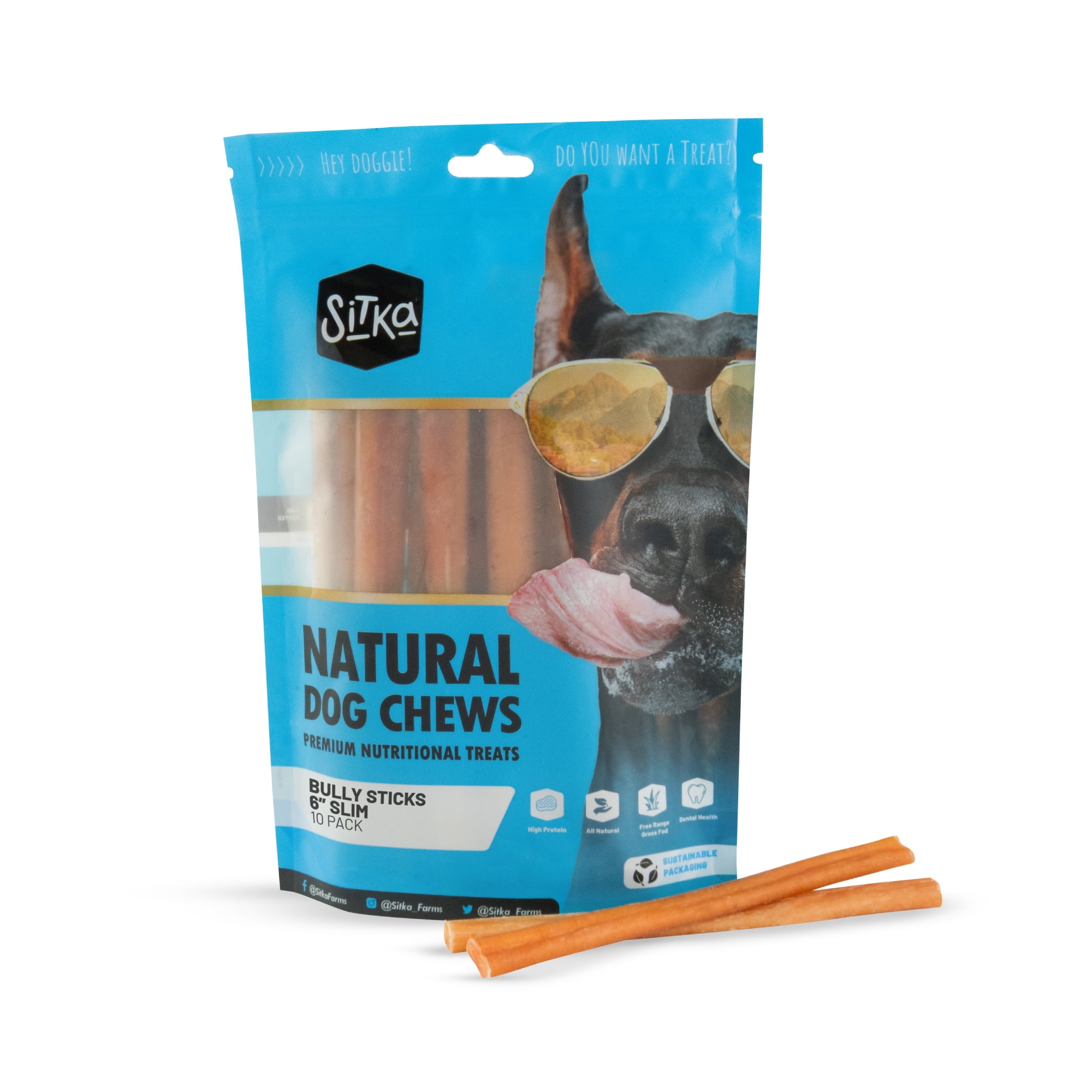 Sitka Farms Premium Bully Sticks Slim 6 inch, Slim Bully Sticks (10