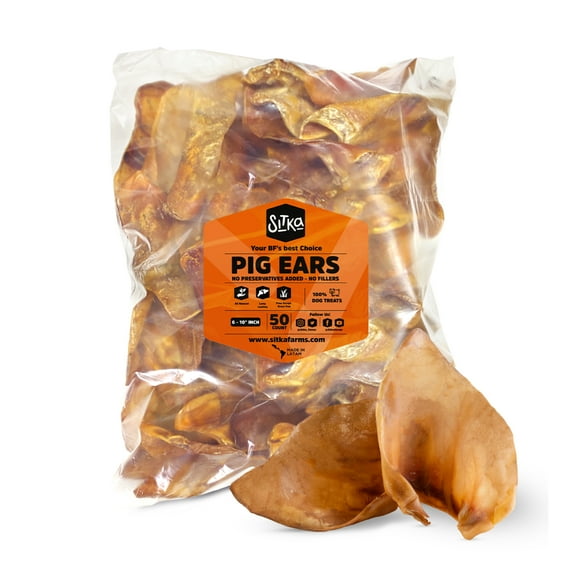 Sitka Farms Premium Pig Ears for Large Small And Medium Dogs (50 Count)