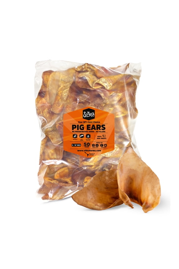 Sitka Farms Premium Pig Ears for Large Small And Medium Dogs (50 Count)