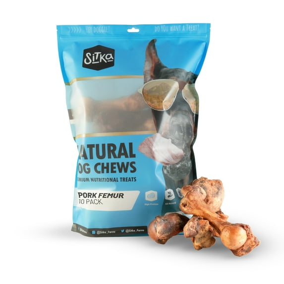Sitka Farms Premium Pork Femur Dog Bones Long Lasting (10 Count)