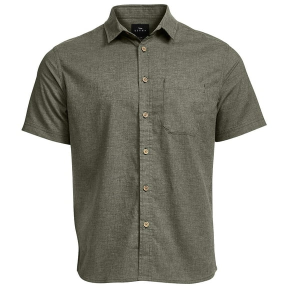 Sitka Gear Ambary Short Sleeve Shirt, Deep Lichen Heather, Medium, Hemp Blend, Lightweight, Durable, Natural Wood Buttons, Chest Pocket (600219-DPL-M)