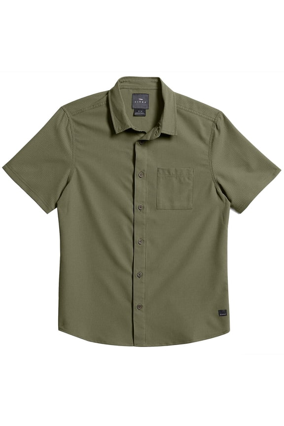 Mojave SS Shirt, Covert, Medium, 100% Polyester, Odor Control, Ventilated, Chest Pocket, Natural Wood Buttons (600182-CV-M)