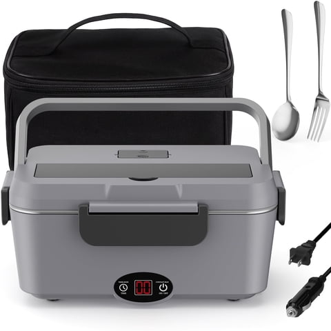 Sitlais Electric Lunch Box, 1.8 L Portable Food Heater with Timer and Stainless Steel Container