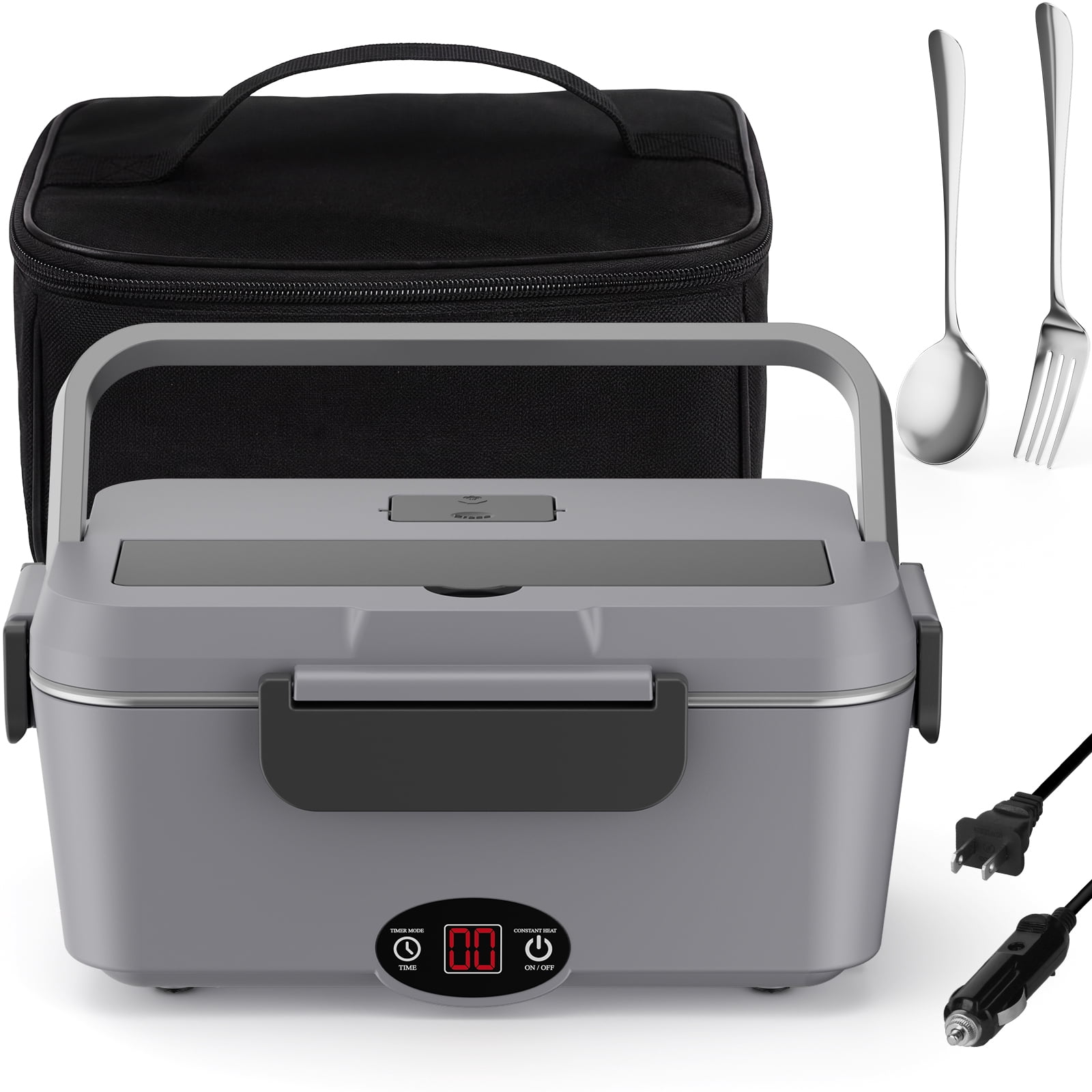 Sitlais 1.8L Electric Lunch Box with Timer, Portable Food Heater with Stainless Steel Container, Leakproof Heated Lunch Box for Work, Office & Travel