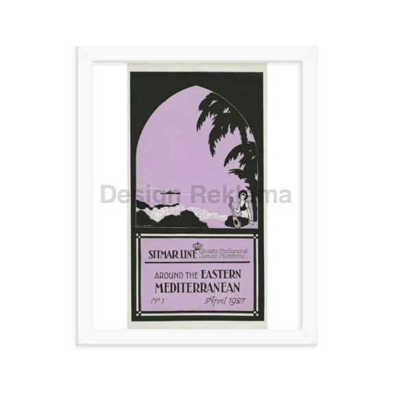 Sitmar Line Societe Italiana di Marittimi Around the Eastern Mediterranean, 1927. Framed Vintage Travel Poster.
