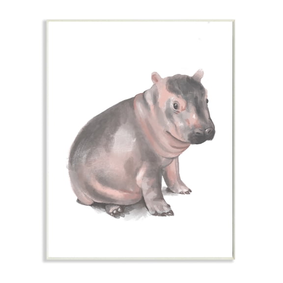 Stupell Industries Sitting Baby Hippo Soft Pink Grey Illustration Wall Plaque, 10 x 15, Design by Daphne Polselli