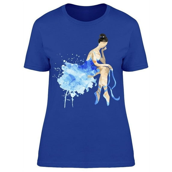 Sitting Ballerina On Blue Dress T-Shirt Women -Image by Shutterstock, Female Small
