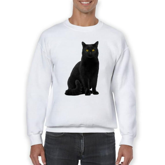 Sitting Black Cat Sweatshirt Men -SPIdeals Designs, Male Small