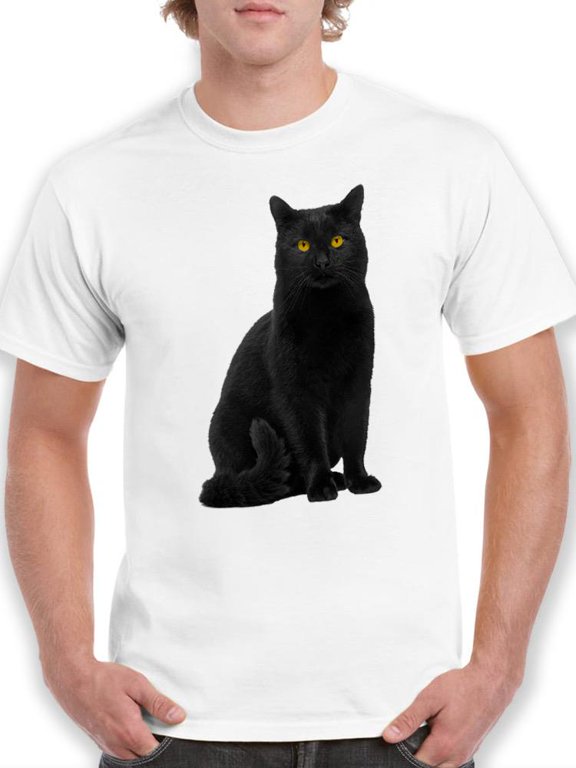 Sitting Black Cat T-Shirt Men -SPIdeals Designs, Male Large