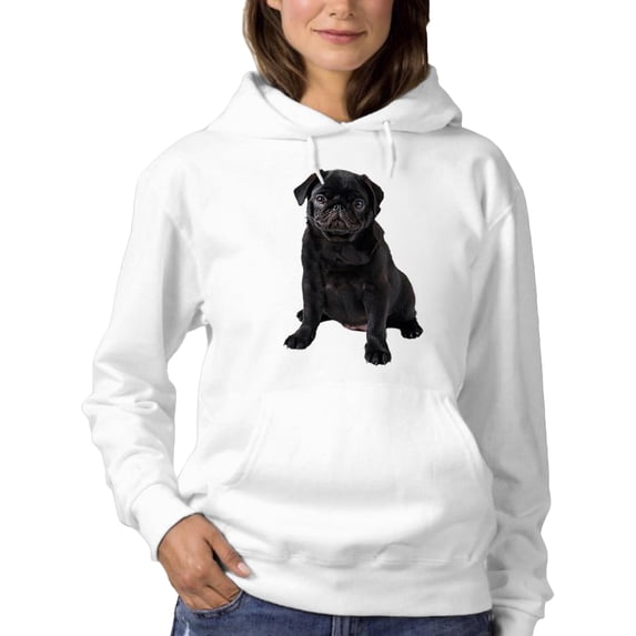 Sitting Black Pug Hoodie Women -SPIdeals Designs, Female XX-Large