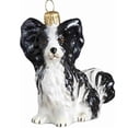 thumbnail image 1 of Sitting Black and White Papillion Dog Polish Glass Christmas Ornament Decoration, 1 of 2