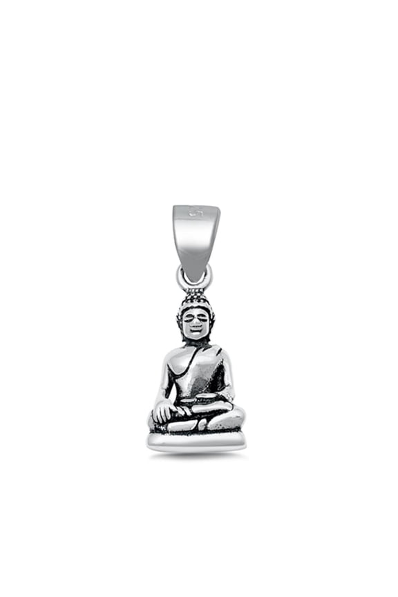 Sitting Buddha Figure Pendant .925 Sterling Silver Meditation Buddhism Om Charm Jewelry Female