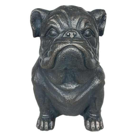 Sitting Bulldog Garden Resin Statue 16" - Cement-Look