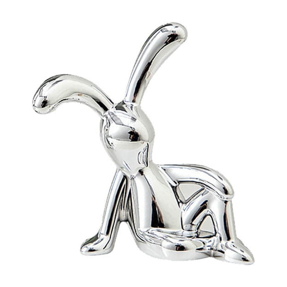 Sitting Bunny Electroplate Rabbit Figurine Set, Modern Mini Rabbit Sculpture Easter Decor, Silver Sitting Bunnies for Office Desktop Bookshelf Living Room Bedroom