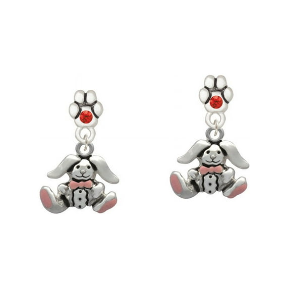 Sitting Bunny with Easter Egg - Red Crystal Paw Earrings