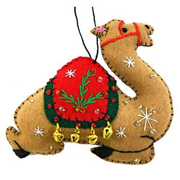 Sitting Camel Christmas Tree Ornament with Bells - Handmade