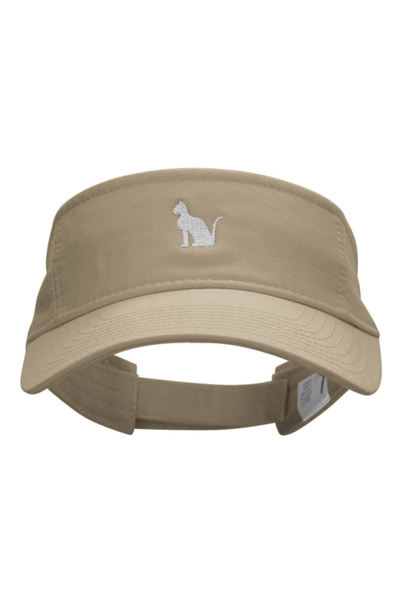 Sitting Cat Embroidered Cotton Twill Visor - Khaki OSFM