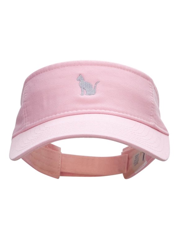 Sitting Cat Embroidered Cotton Twill Visor - Light Pink OSFM