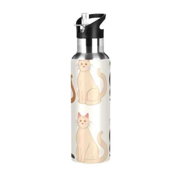 Sitting Cats Sports Bottle with Straw Stainless Steel Water Jug Portable Thermal Cup Leak-proof 600ML
